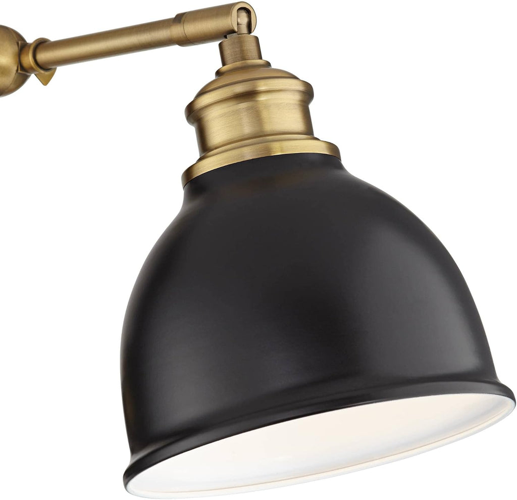 Barnes and Ivy Sania Modern Adjustable Swing Arm Wall Lamps Set of 2 Black Brass Hardwire Light Fixture Up and Down Metal Shade for Bedroom Bedside House Reading Living Room Home Dining