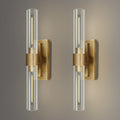 Wall Sconces Set of 2, Gold Wall Lighting Fixtures with Clear Glass, Mounted Lamps for Bedroom, Bathroom, Living Room, Hallway