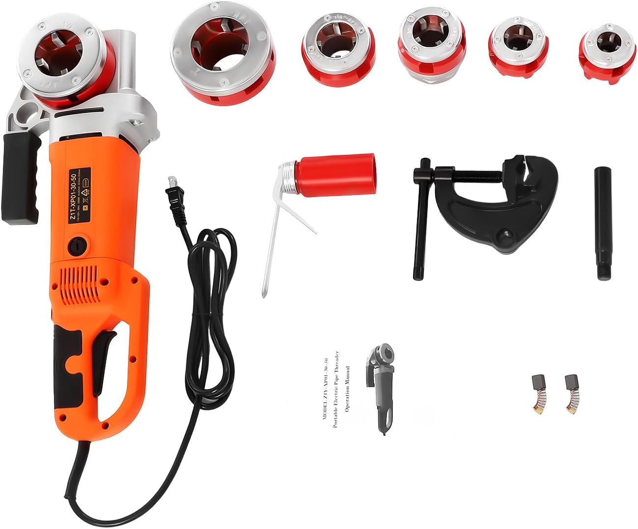 Pipe Thread Kit Plumber Pipe threader Ratcheting Threading Tool Set with Storage Case Corded Electric Threading Machine with 6PCS Dies for Galvanized Aluminum Iron Copper Pipes