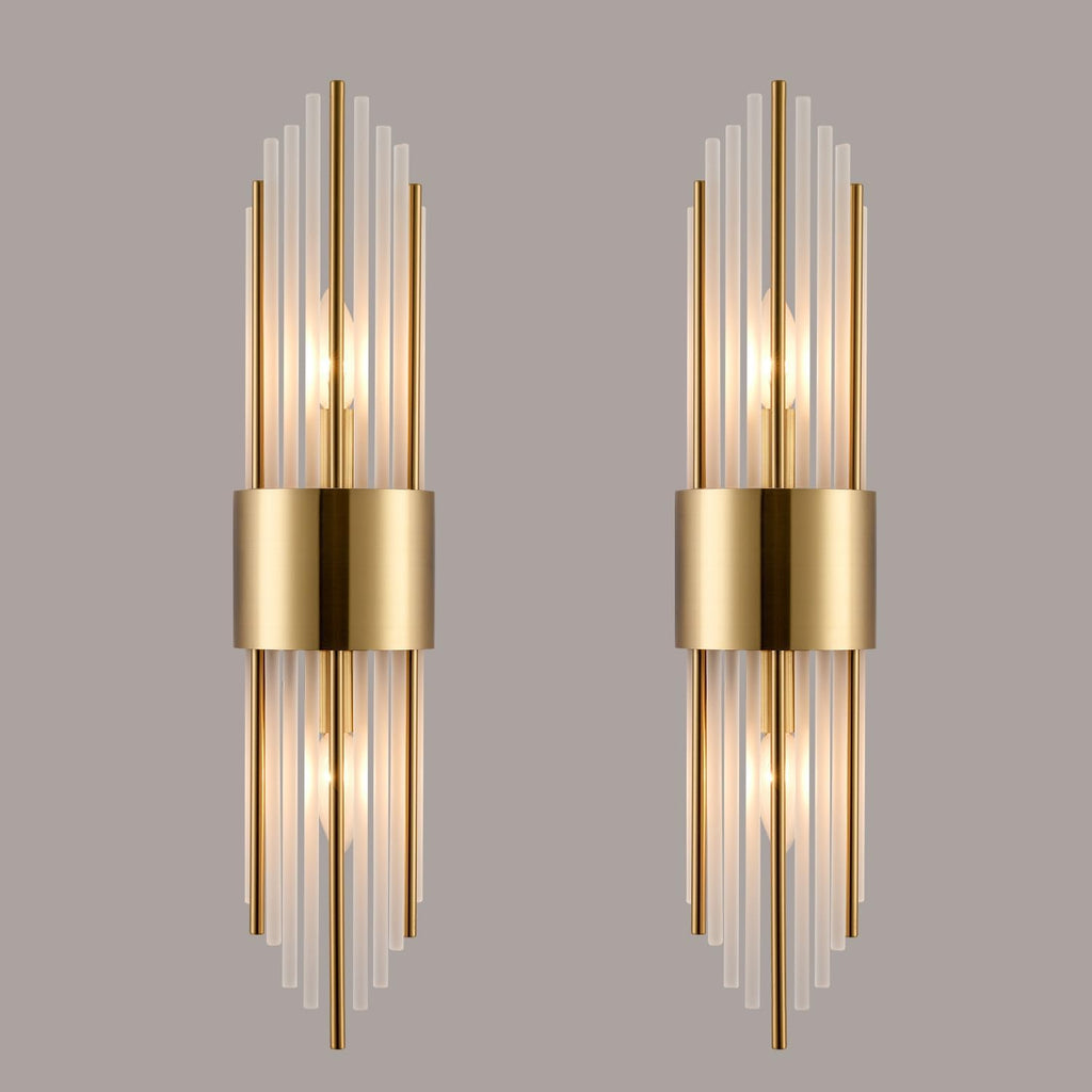 2-Light Modern Crystal Wall Sconces Titanium Gold Vanity Wall Light with Frosted Glass Luxury Set of 2 Wall Light Fixtures for Bedroom Living Room Dining Room Vanity Mirror Light