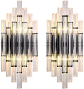 KCO Lighting Modern Crystal Wall Sconce Set of 2 Elegant Wall Mounted Light Fixture Black Metal Wall Lamp with Clear Crystal for Bedroom Living Dining Room (Black-2PC)