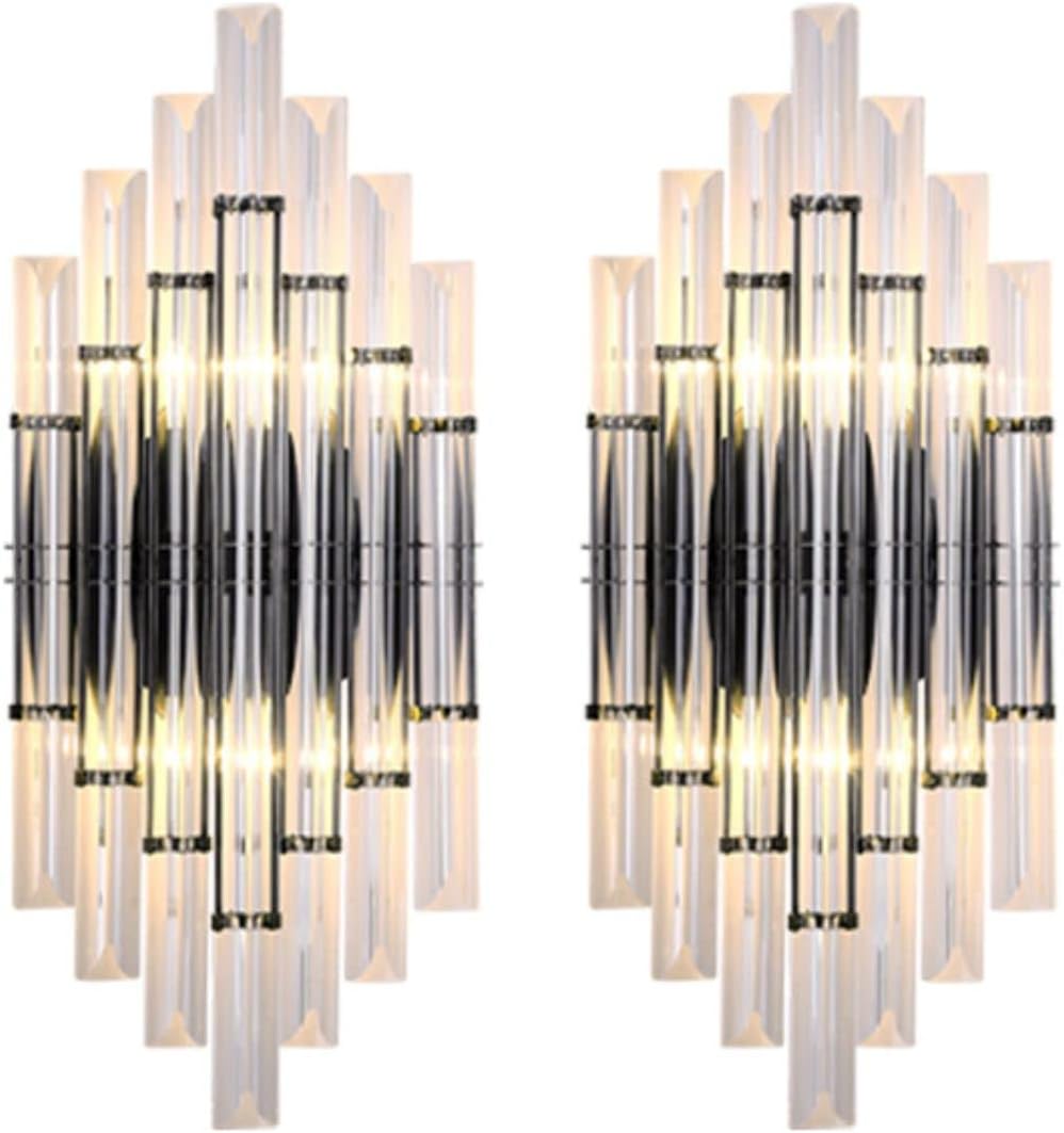 KCO Lighting Modern Crystal Wall Sconce Set of 2 Elegant Wall Mounted Light Fixture Black Metal Wall Lamp with Clear Crystal for Bedroom Living Dining Room (Black-2PC)