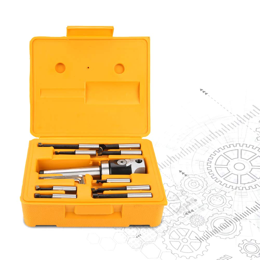 Brilluxa Boring Head Set, 50mm F1-12 Boring Head with MT4-M16 Arbor Adapter and 9PCS 12mm Boring Bar Set, Taper Shank Boring Tool Kit for CNC Milling Machine