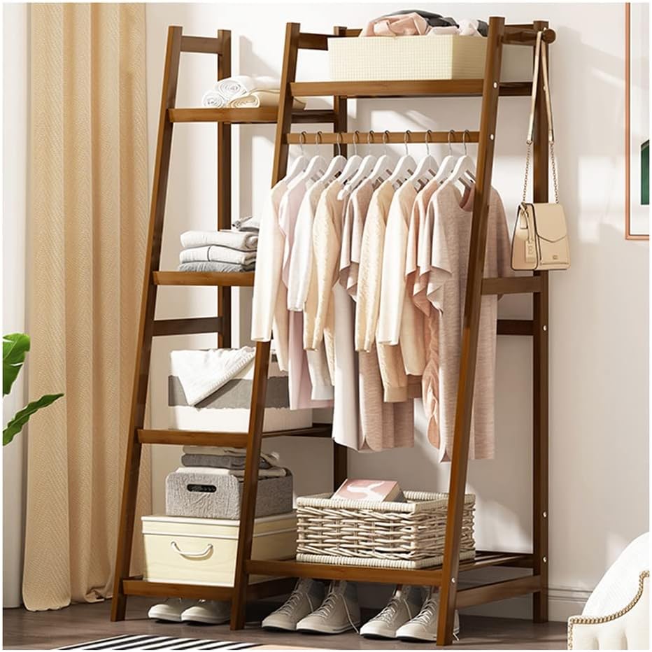 Plant Coat Rack, Bamboo Garment Rack with Storage, in Home Laundry Office, Corner Clothes Hanging Rack,80 * 42 * 140cm