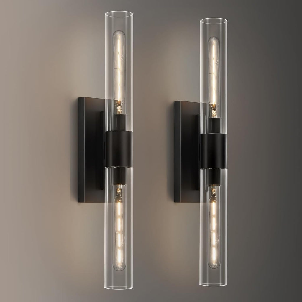 24.8' L Wall Sconces Set of 2, Black Wall Lights Fixtures Morden Cylinder Wall Light for Bathroom Vanity Light Indoor Wall Mounted Lamps for Living Room,Bedroom,Hallway