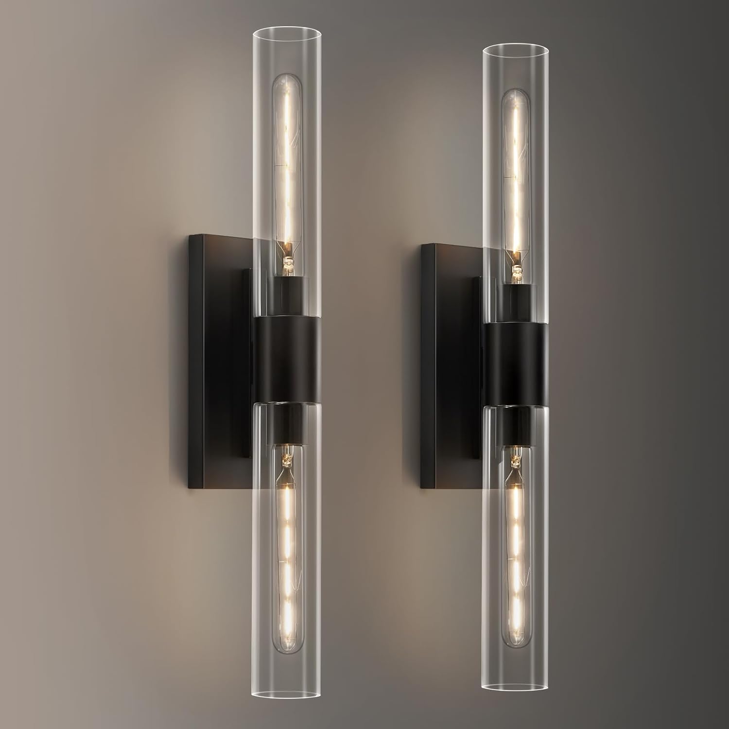 24.8' L Wall Sconces Set of 2, Black Wall Lights Fixtures Morden Cylinder Wall Light for Bathroom Vanity Light Indoor Wall Mounted Lamps for Living Room,Bedroom,Hallway