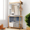 Large Bamboo Garment Rack, Hanging Shelves with Rollinge Wheels, Standing Clothes Storage Wardrobe/90 * 30 * 170Cm (60*30*170cm )