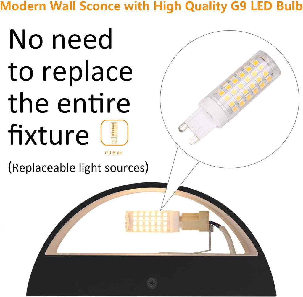 Aipsun 4 Pack Black Modern LED Wall Sconce Hardwired Indoor Wall Lights Up and Down Wall Mount Light for Living Room Bedroom Hallway Corridor Conservatory Warm White 3000K(with G9 Bulbs)