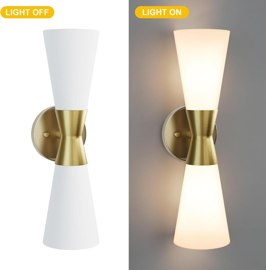 Wall Sconces Set of 2 for Bathroom, Modern Indoor Vanity Light Fixtures 17', Up Down Lighting, Wall Mount Lamp for Living Room Bedroom Hallway Stairway Fireplace Mirror E26 Base 2PC White&Gold