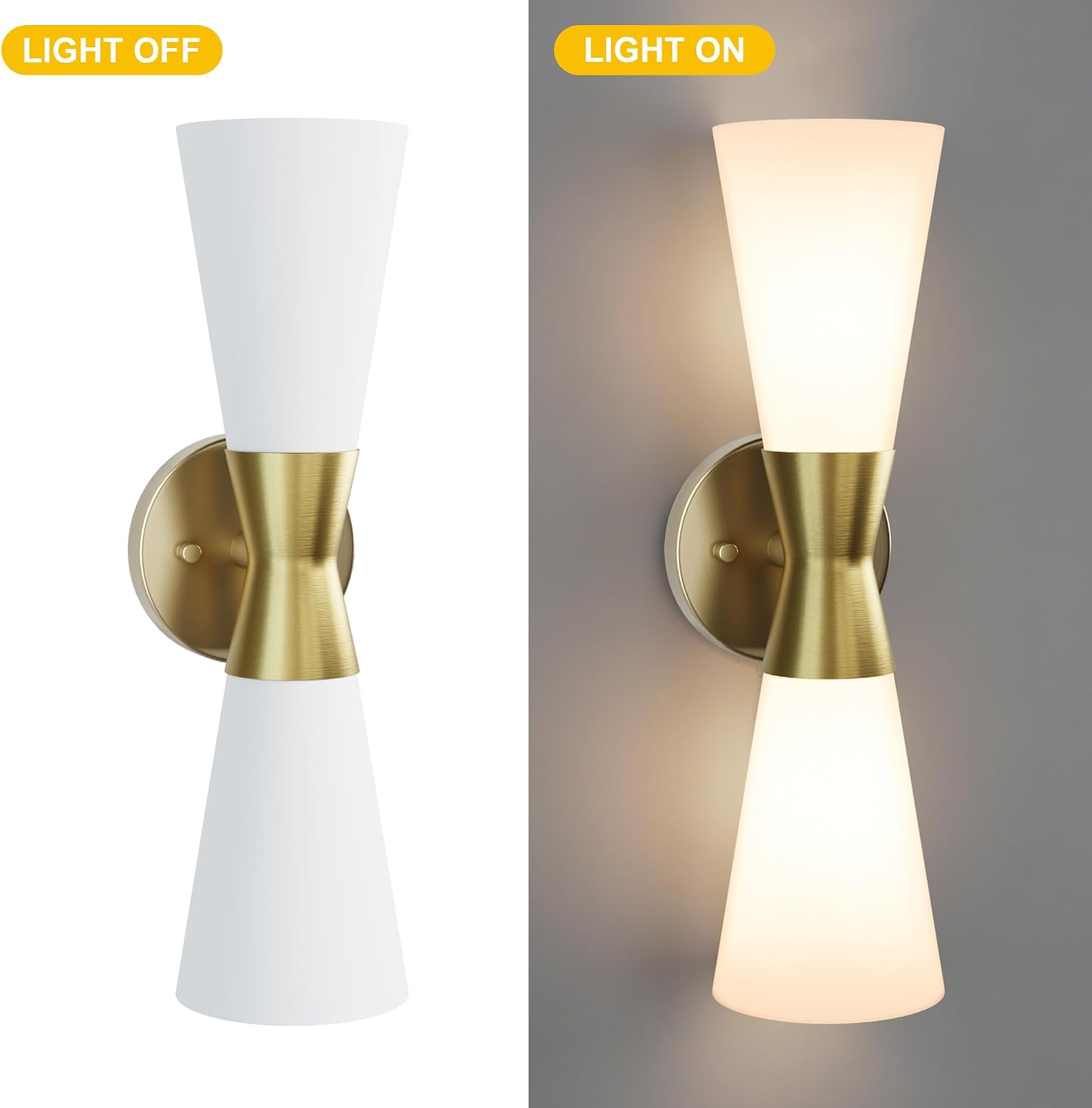 Wall Sconces Set of 2 for Bathroom, Modern Indoor Vanity Light Fixtures 17', Up Down Lighting, Wall Mount Lamp for Living Room Bedroom Hallway Stairway Fireplace Mirror E26 Base 2PC White&Gold