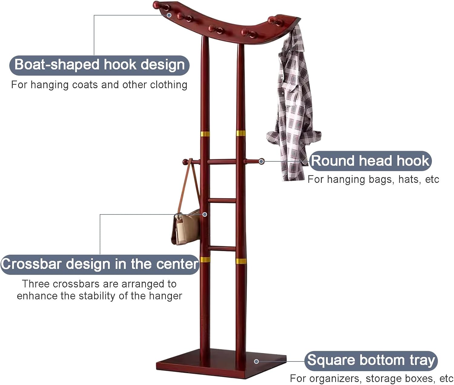 Bamboo Clothing Rack - Multifunctional Garment & Coat Organizer with 12 Hooks for Hats & Accessories - Stylish Bedroom Storage Solution for Hanging Clothes
