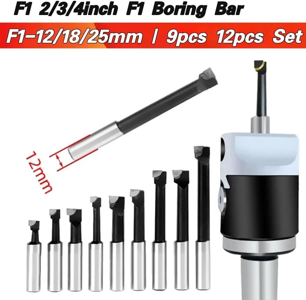 SRCGG 1pc F1 Boring Hole Boring Bar Set Tungsten Carbide Bar Boring Head MT2 MT3 MT4 R8 BT NT Boring Bar Set Boring Device F1 Boring Tool(12mm-9pcs (Set))