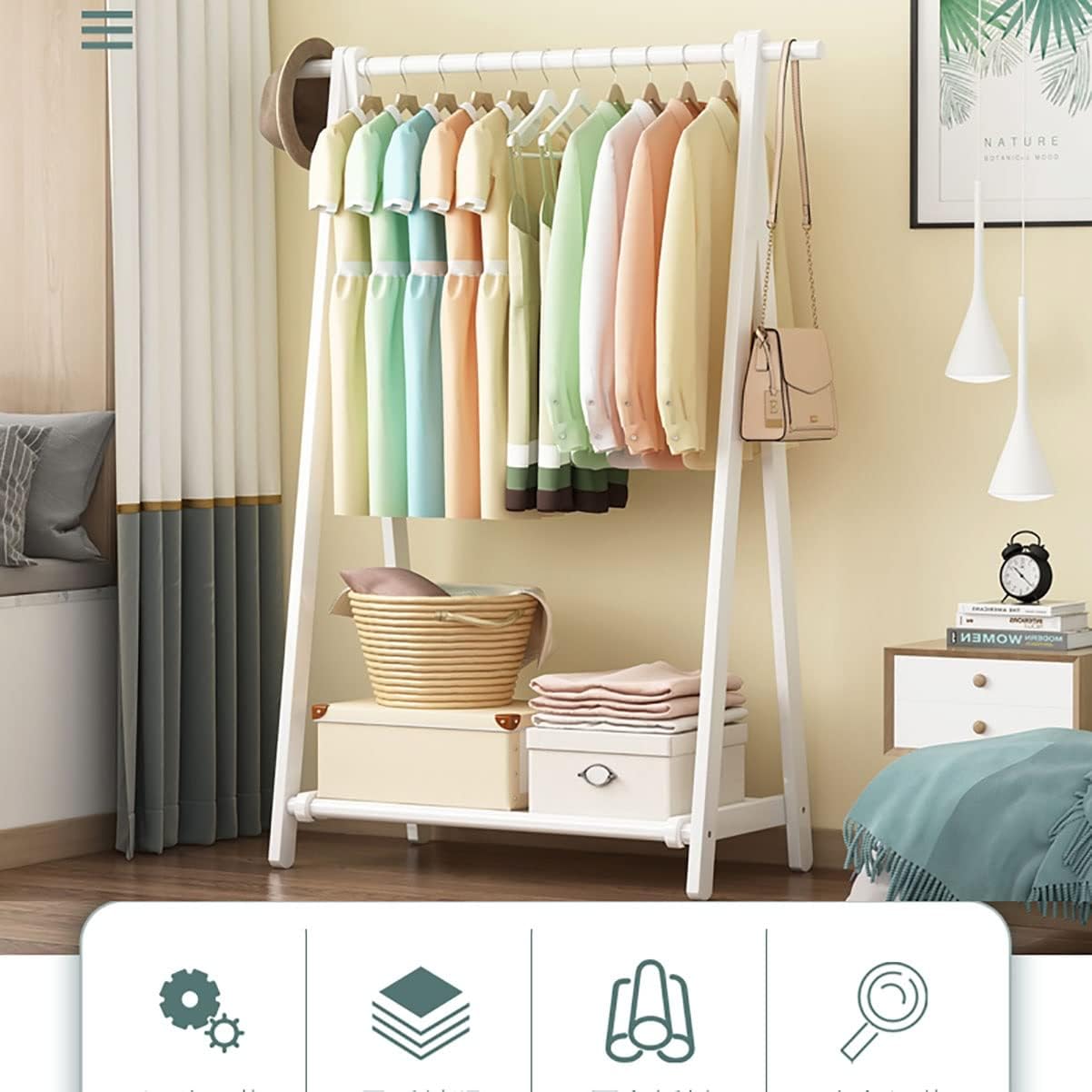Bamboo Garment Rack, Foldable Hanging Clothes Rack, Space Saving Coat Stand, Storage Organizer Shelves
