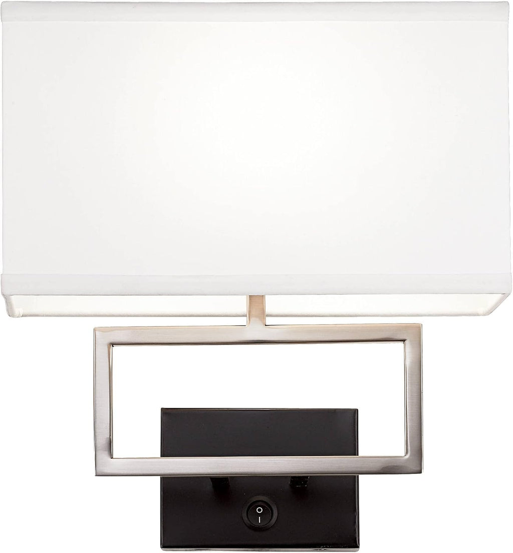 Possini Euro Design Trixie Modern Wall Lamps Set of 2 with Smart Sockets Brushed Nickel Plug-in 12' Fixture Rectangular Fabric Shades for Bedroom Bedside Reading Living Room Hallway House Home