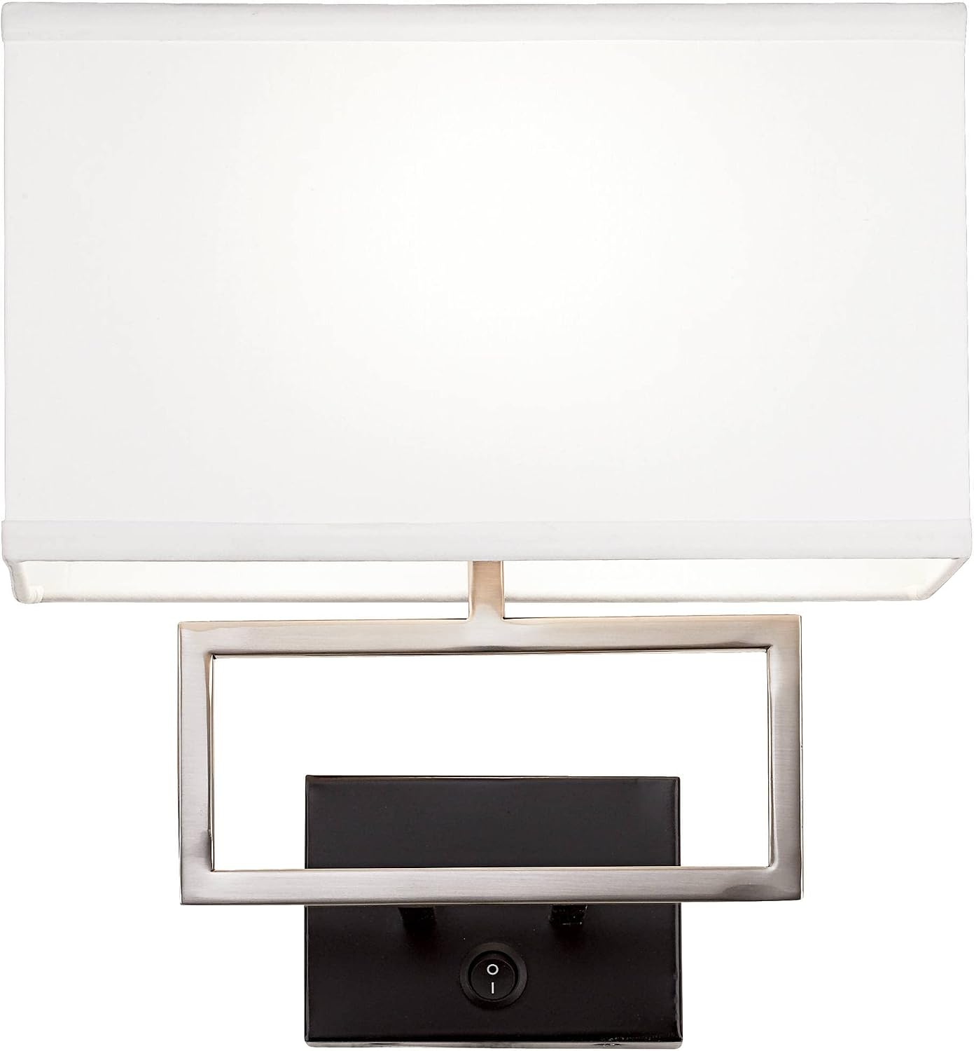 Possini Euro Design Trixie Modern Wall Lamps Set of 2 with Smart Sockets Brushed Nickel Plug-in 12' Fixture Rectangular Fabric Shades for Bedroom Bedside Reading Living Room Hallway House Home