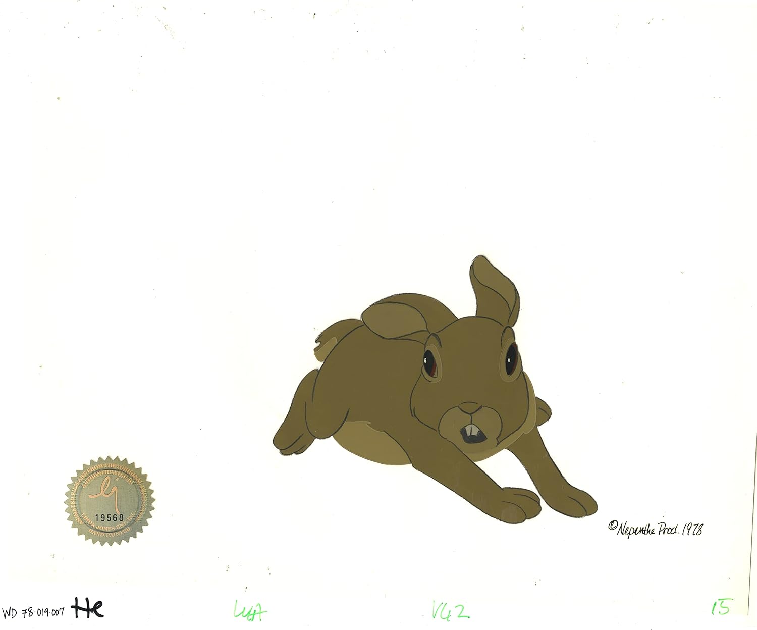 Watership Down 1978 Production Animation Cel of Pipkin with LJE Seal and COA 019-007