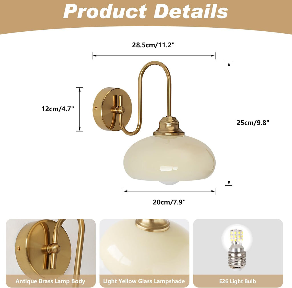 KCO Lighting Brass Gold Wall Sconces Set of 2 Mid Century Glass Wall Sconces Set of Two Modern Globe Wall Light Round Wall Light Bedroom Fixtures 2 Pack
