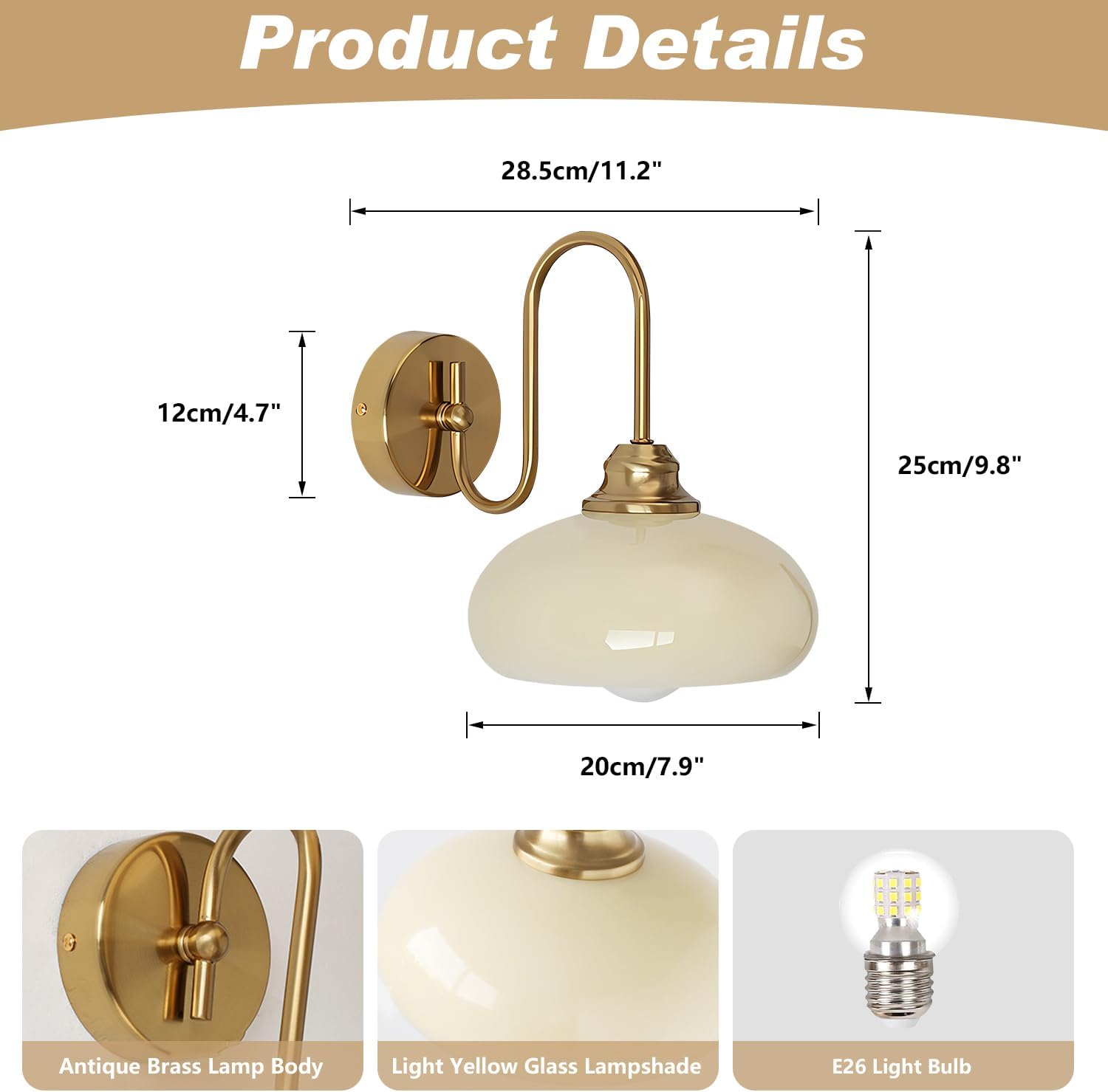 KCO Lighting Brass Gold Wall Sconces Set of 2 Mid Century Glass Wall Sconces Set of Two Modern Globe Wall Light Round Wall Light Bedroom Fixtures 2 Pack
