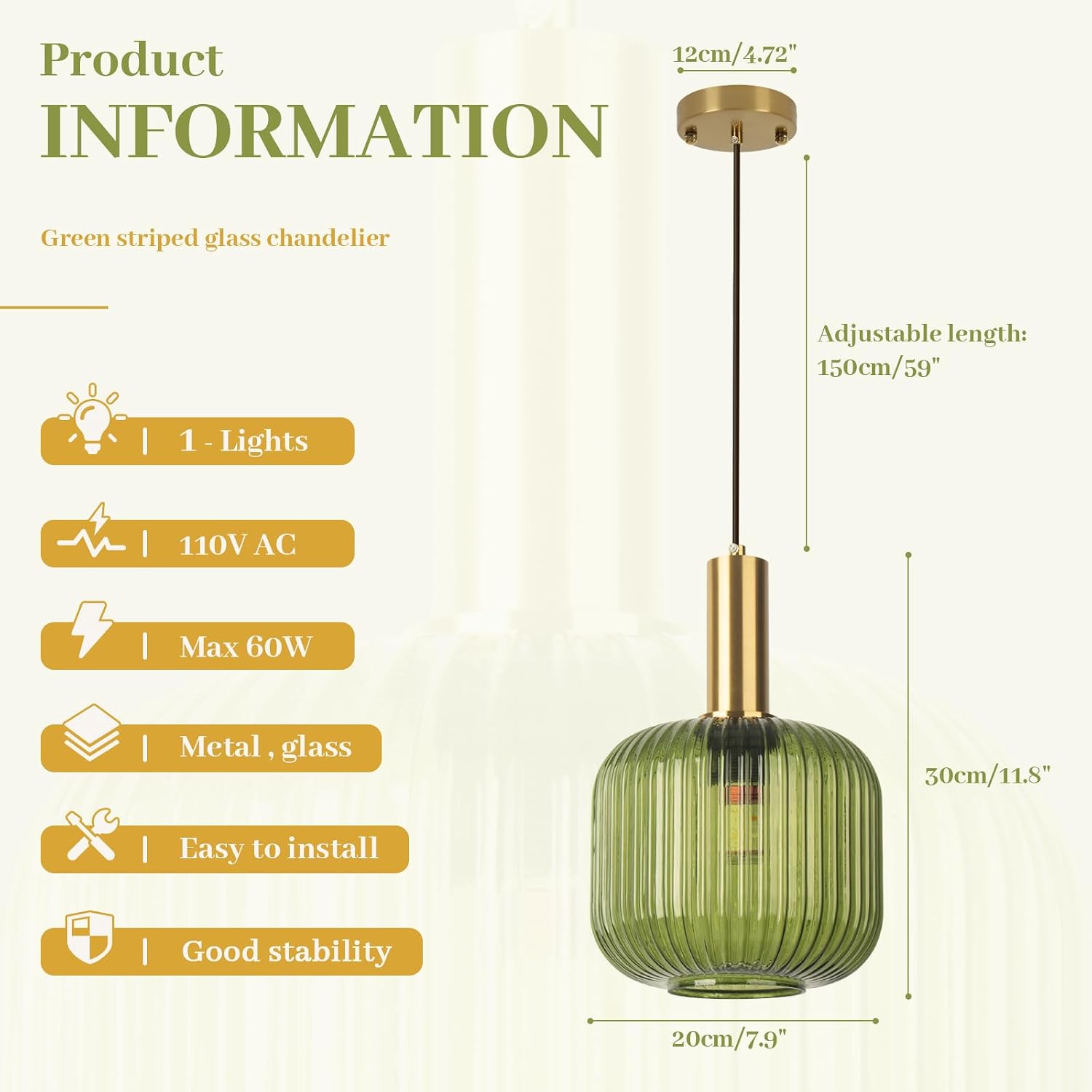 Green Glass Pendant Light Vintage Kitchen Pendant Lighting Over Island Sink Mid Century Modern Gold Hanging Pendant Light Fixture for Bedroom Living Room Dining Room