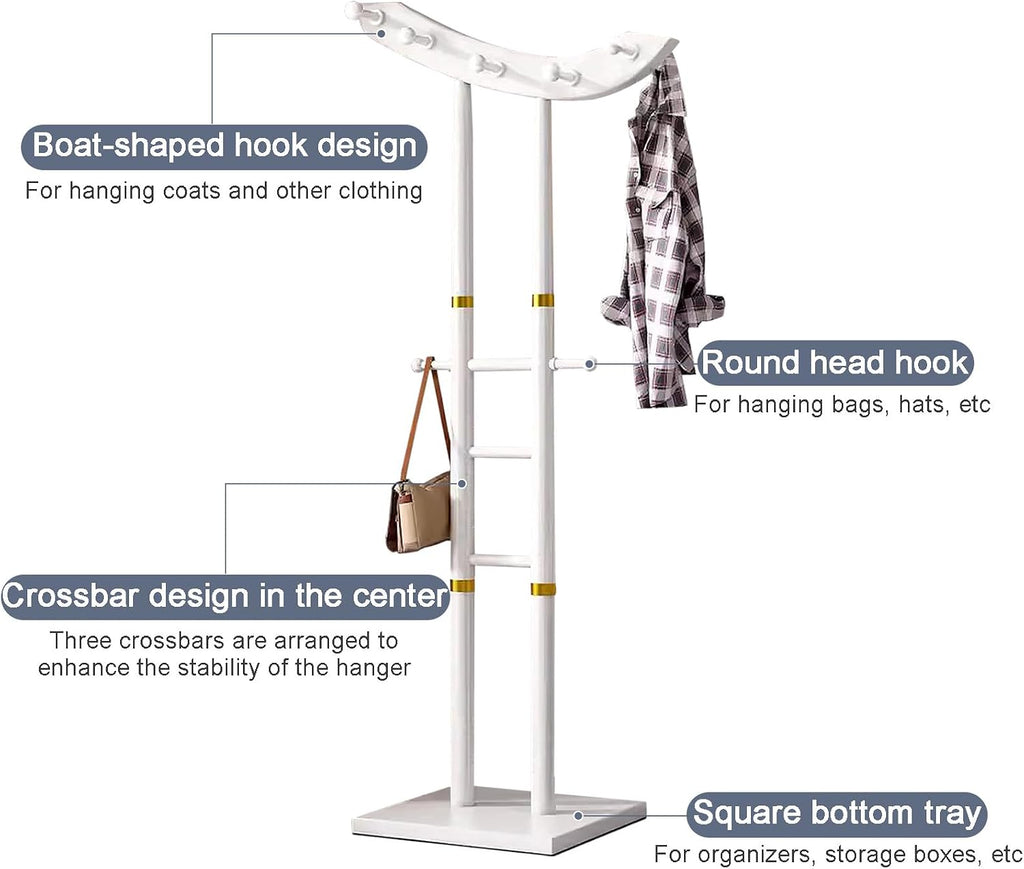 Bamboo Clothing Rack - Multifunctional Garment & Coat Organizer with 12 Hooks, Stylish Bedroom Clothes Hanger, Space-Saving Hat Tree for Home & Closet Storage