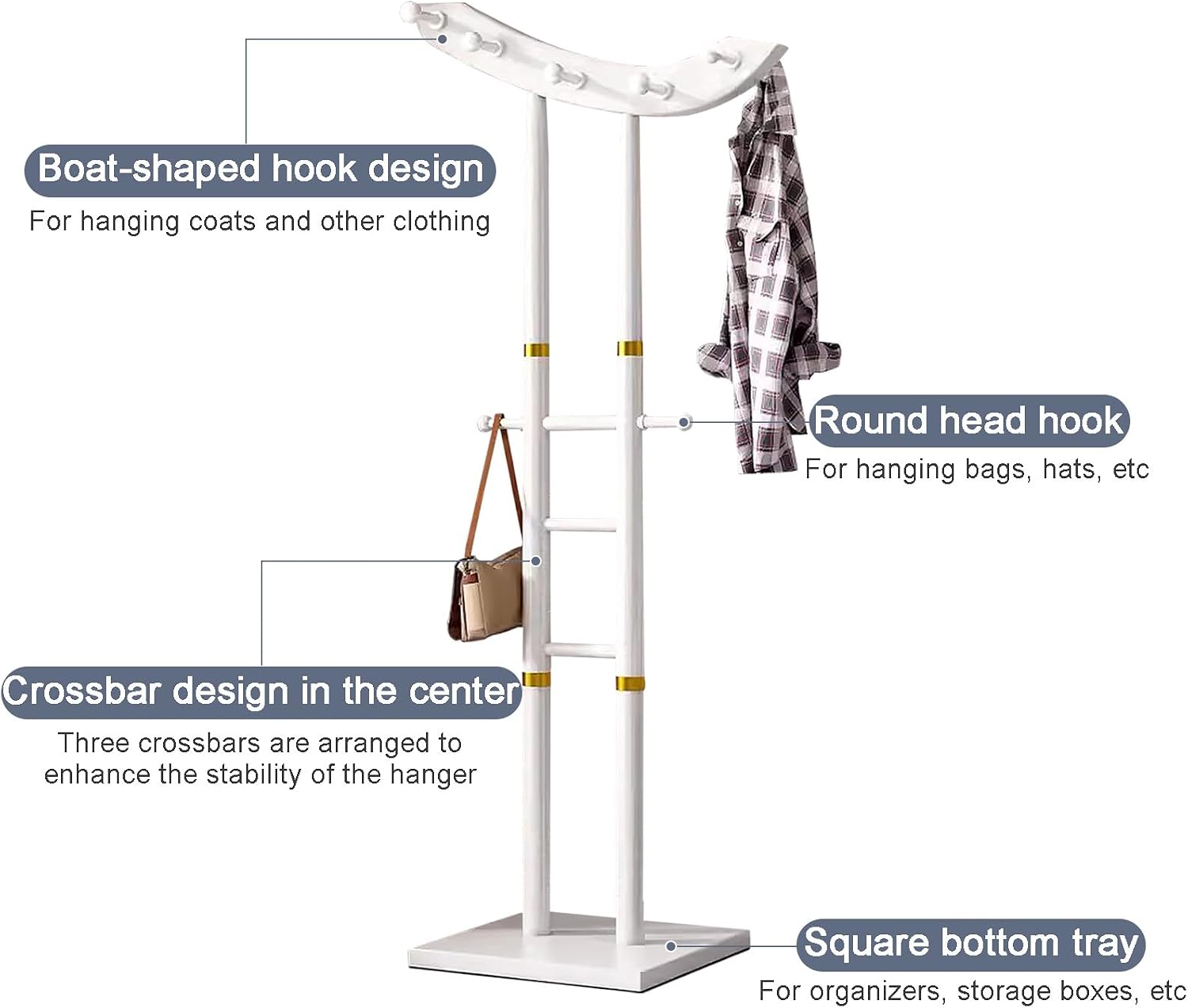 Bamboo Clothing Rack - Multifunctional Garment & Coat Organizer with 12 Hooks, Stylish Bedroom Clothes Hanger, Space-Saving Hat Tree for Home & Closet Storage