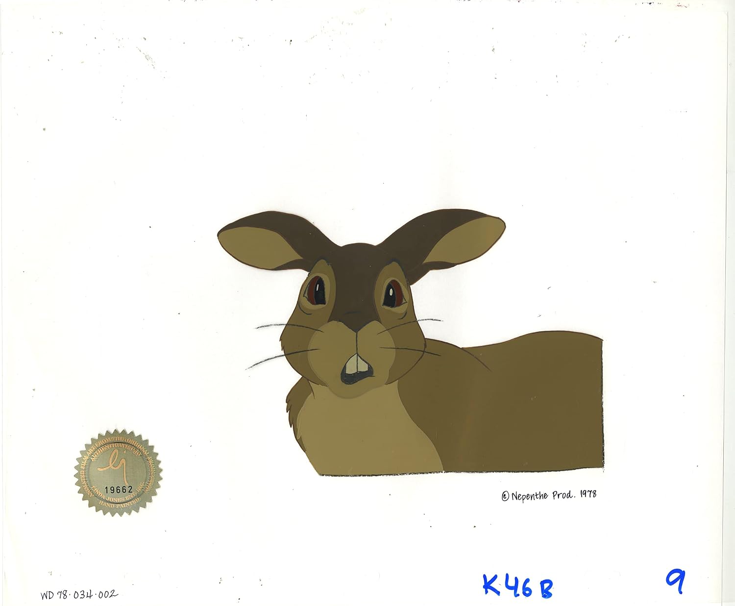 Watership Down 1978 Production Animation Cel of Blackberry with LJE Seal and COA 034-002