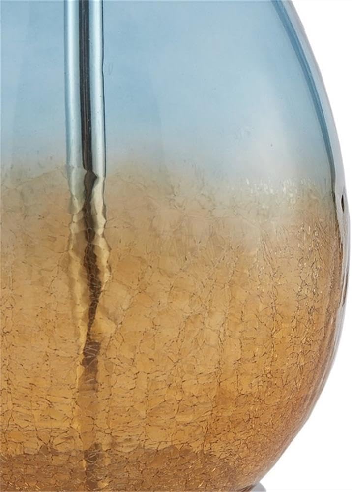 Pemberly Row Set of 2 Contemporary Table Lamps, 26 in Tall, Glass and Fabric, Blue with White Drum Shades, Metal Accents, Ideal for Living Room or Bedroom Lighting