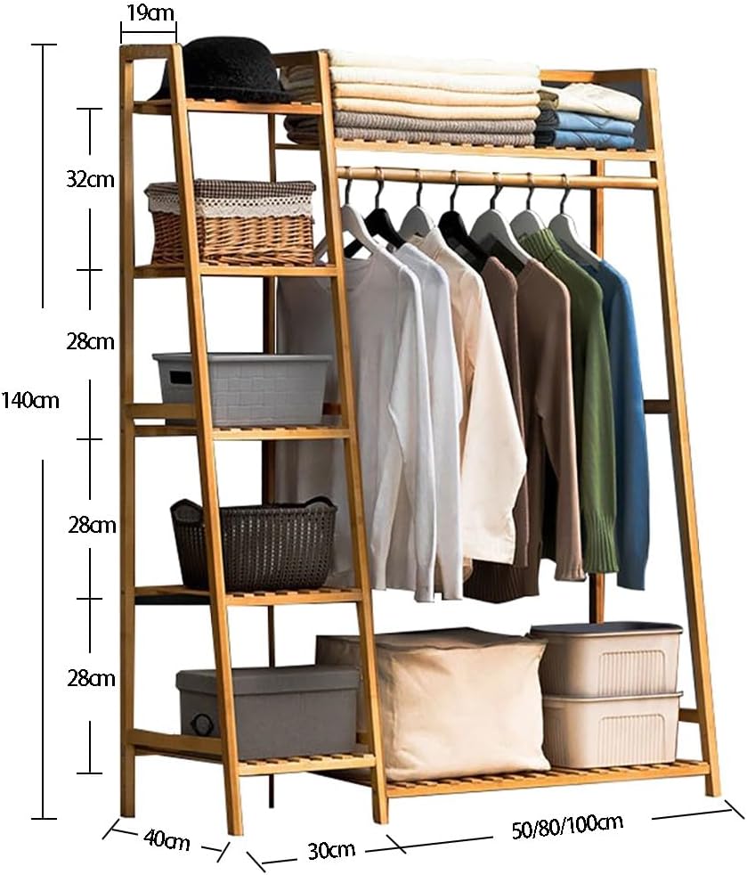 Floor-Standing Solid Wood Rotating Coat Rack，Stylish Free Standing Bamboo Coat Rack with 7 Shelves & Top Rod - Durable Open Wardrobe Closet for Bedroom, Max Load 220lbs, Ideal for Organized