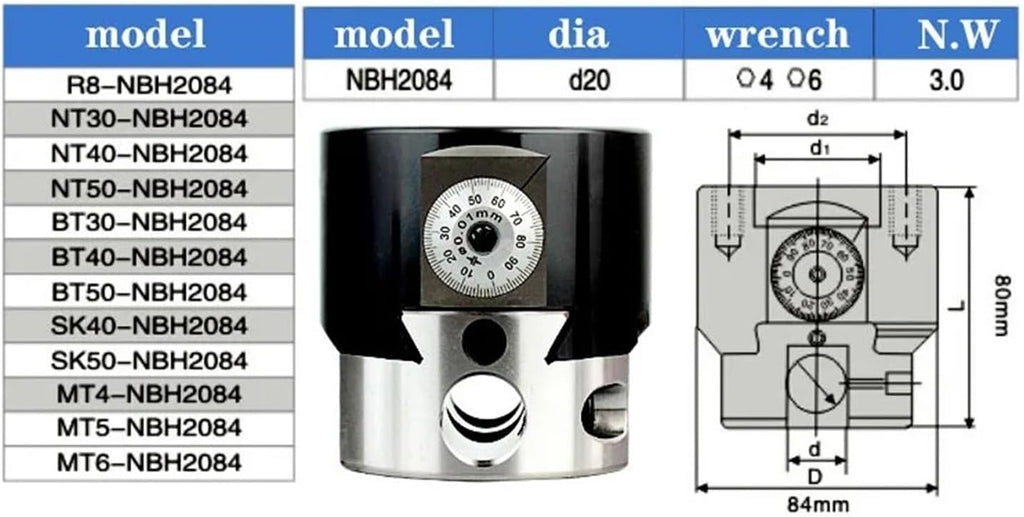 Boring Head Boring Tool Suit NBH2084 Set Boring Head NBH BT30 BT40 BT50 NT30 NT40 NT50 R8 Boring Bar Boring Tool Set NBH2084(C25 Tool Handle)