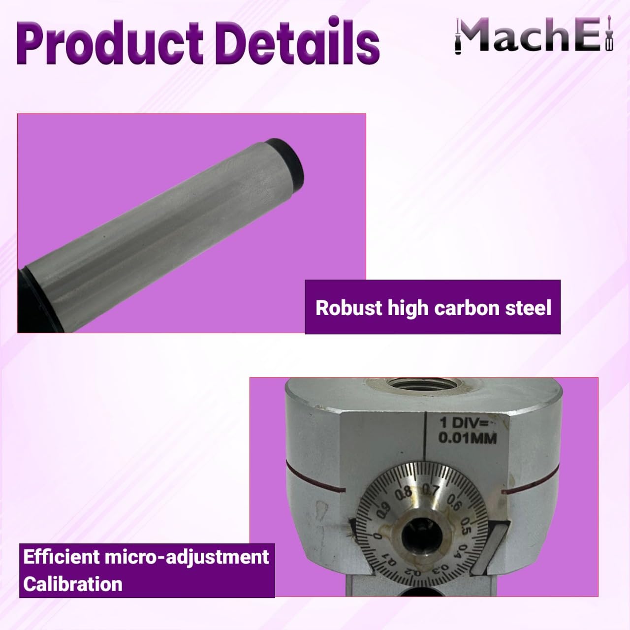 MachEl Boring Head Diameter 62 mm with 1 HSS Tool, 2 Boring Bars, and MT3 Shank (M12 x 1.75 Drawbar), 1 Division: 0.01 mm – Precision Milling Tool