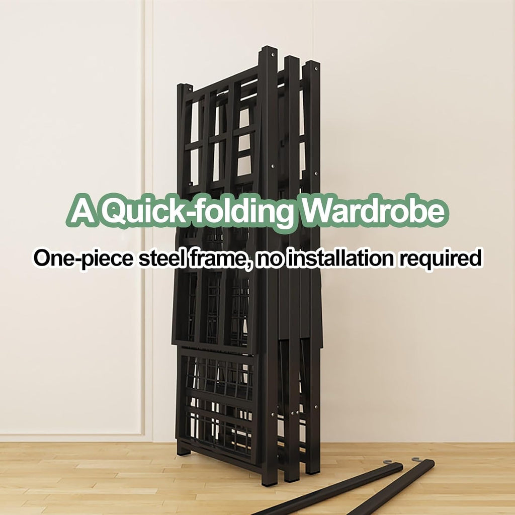 Foldable Clothe Rack With Cover, Heavy-Duty Portable Wardrobe Closet, Garment Rack For Hanging Clothes, Clothing Coat Storage Rack, For Bedroom(Green,147cm/57.9inch)