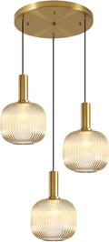 3-Light Gold Cluster Light Fixtures Modern Amber Glass Ceiling Chandelier Lights Brushed Brass Kitchen Island Pendant Light for Corridor Dining Room Entryway Stair