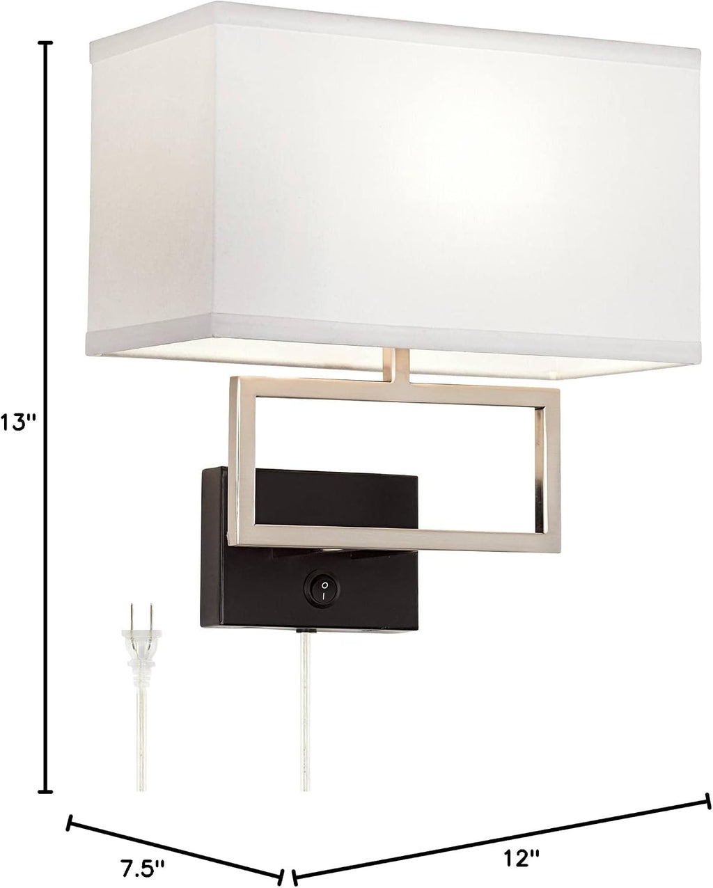 Possini Euro Design Trixie Modern Wall Lamp with USB Charging Port Brushed Nickel Plug-in 12' Fixture Rectangular Cotton Blend Fabric Shade for Bedroom House Reading Living Room Home Hallway Dining