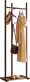 Bamboo Garment Rack, Sturdy Clothing Rack for Hanging Clothes, Clothing Organizer Hat Tree with Storage Shelves and Hanging Hooks, Suitable for Bedroom, Office, Living Room