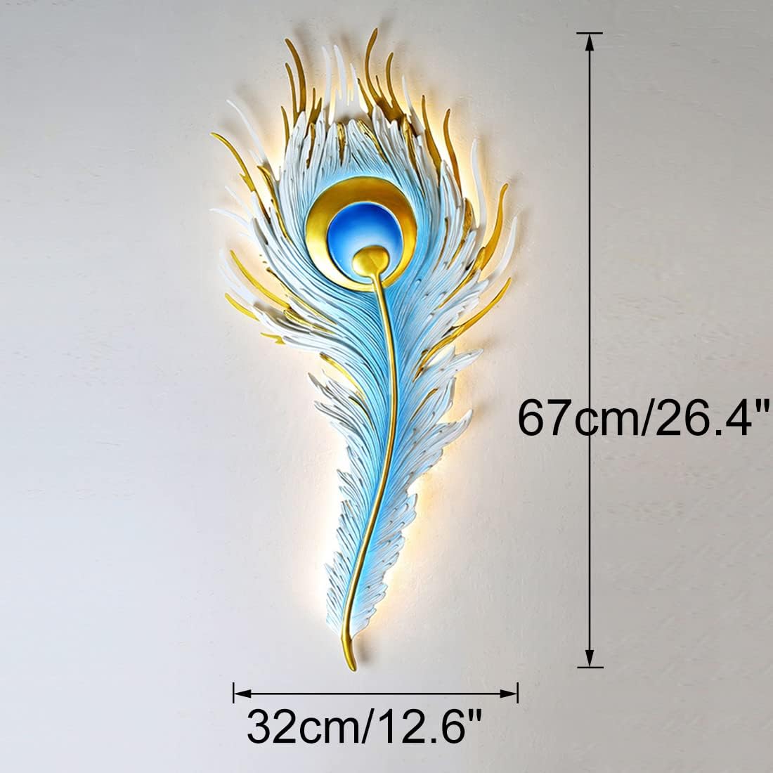Feather Wall Lamp LED Dimmable Wall Sconce Lighting with Blue Elegant Peacock Feather Design Vintage Modern Wall Light Fixture for Bedroom Living Dining Room Hallway Deco