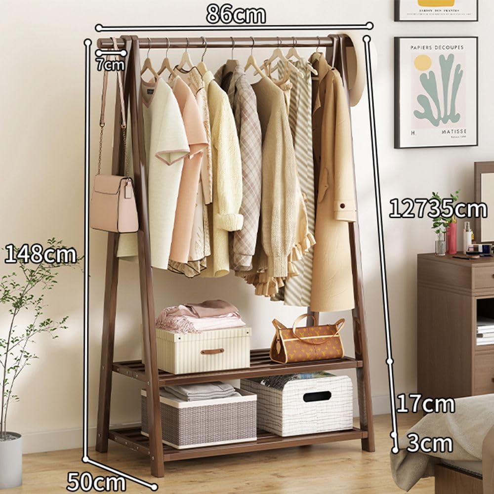 HomeLava Clothes Rack Portable Heavy Duty Garment Rack for Hanging Clothes, Free Standing Closet Organizers with 2 Tiers Shelves for Cloakroom Bedroom Laundry Room (Rustic Brown, 33.8'')