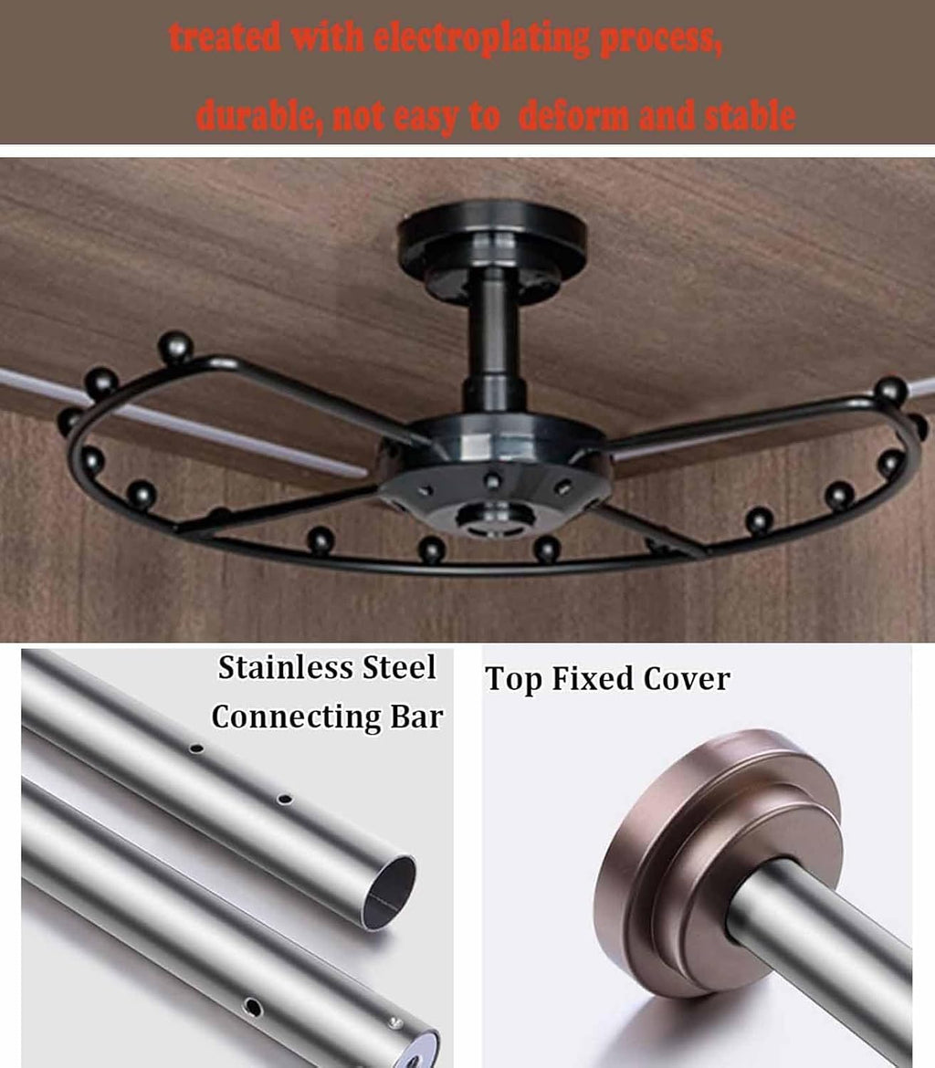 360° Rotating Corner Closet Rod - Heavy Duty Metal Round Clothing Brackets for Hanging Clothes, Space Saving Wardrobe Organizer for Cloakroom, 20.47in (black)