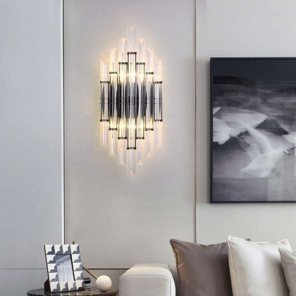 KCO Lighting Modern Crystal Wall Sconce Set of 2 Elegant Wall Mounted Light Fixture Black Metal Wall Lamp with Clear Crystal for Bedroom Living Dining Room (Black-2PC)