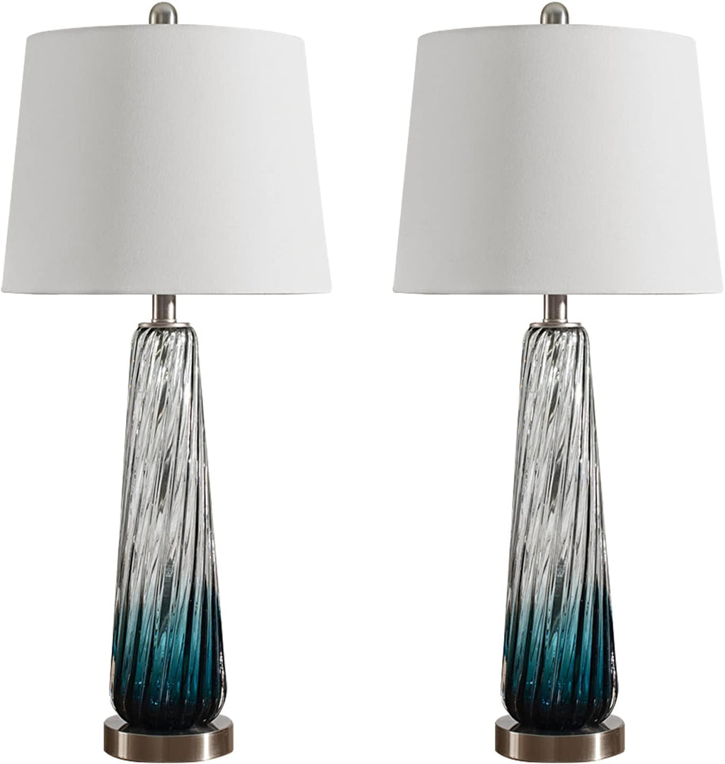 Maxax 29' Coastal Glass Table Lamps Set of 2, Modern Blue Bedside Lamps for Living Room 3 Way Dimmable Tall Glass Bedroom Lamp for Nightstand