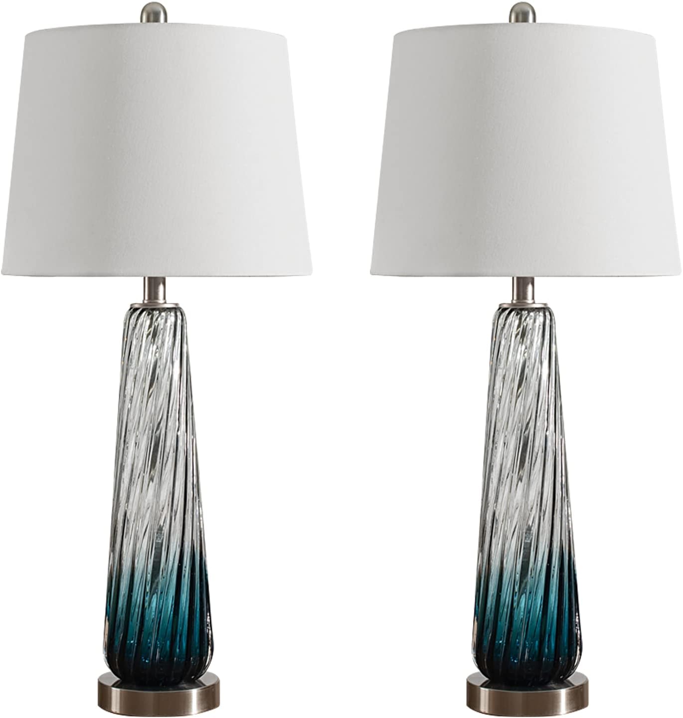 Maxax 29' Coastal Glass Table Lamps Set of 2, Modern Blue Bedside Lamps for Living Room 3 Way Dimmable Tall Glass Bedroom Lamp for Nightstand
