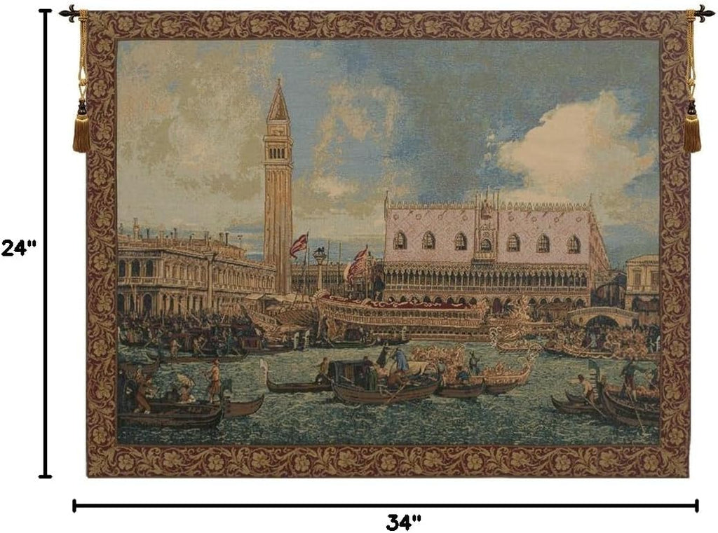 Charlotte Home Furnishings Italian Tapestry Wall Hanging 24 x 34 in Bucintoro Wall Art Woven Boho Tapestry for Bedroom Aesthetic Living Room and Home Decor European Soft Cotton Jacquard Woven