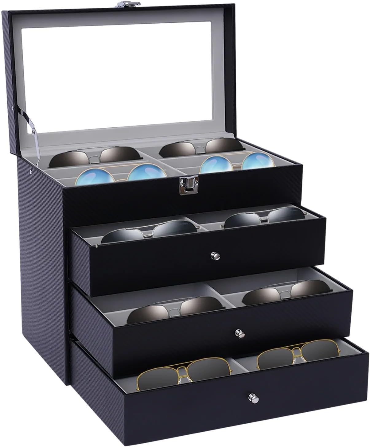 Sunglasses Organizer Glasses Eyeglasses Sun Glasses Eyewear Sunglasses Box Case Tray Display Showcase Organizer Jewelry Tray with Cover for Storing Glasses