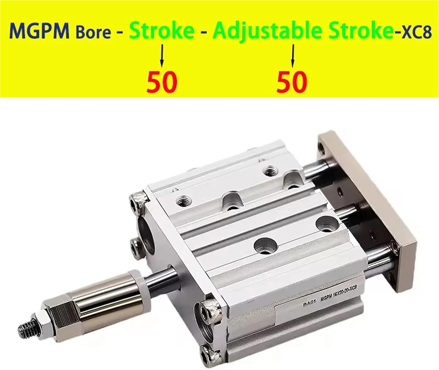 Pneumatic Cylinder Adjustable Stroke Type Three Bar Three-axis with Magnet MGPM12/16/20/25/32/40/50 Stroke 20-200mm(Stroke 50-50mm,Bore 16mm)