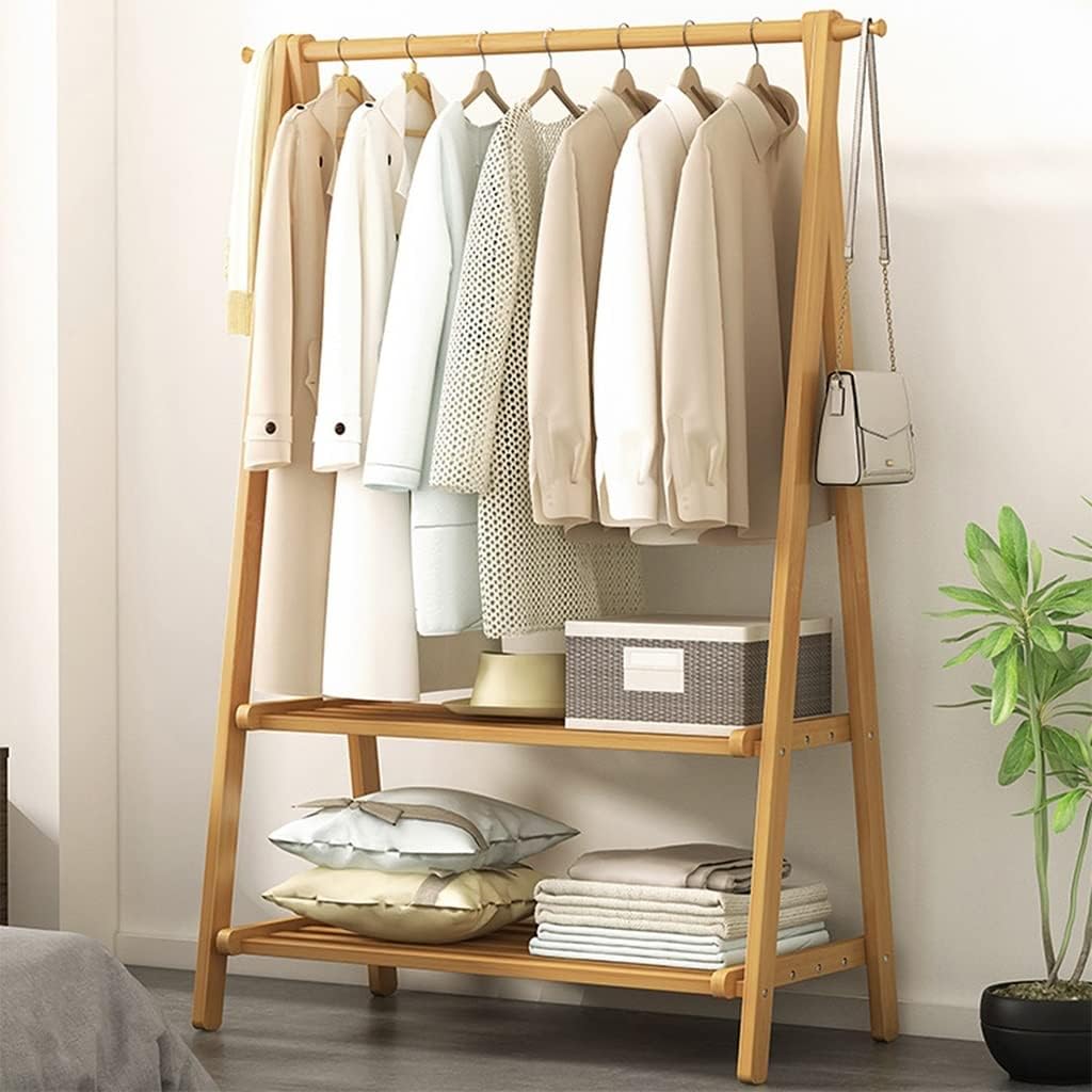 Bamboo Wood Garment Rack, with Storage Shelves, Clothes Hanging Rack, for Entryway Living Bedroom (Brown 86 * 40 * 160cm)