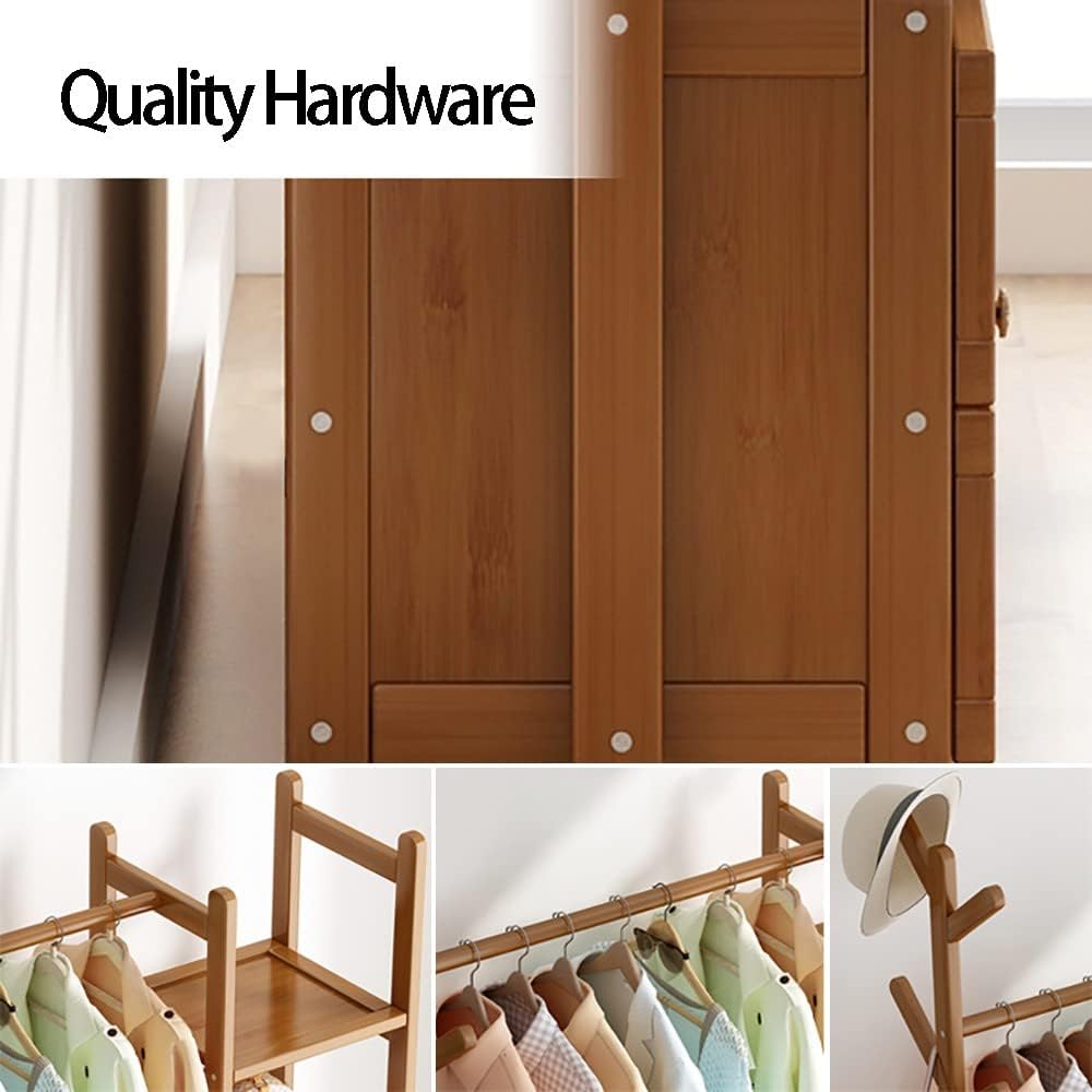 Bamboo Garment Rack with Drawer for Bedroom nization Freestanding Clothes Stand with 2 Tier Drawer and Hanging Space Available in 50/70/80/100cm Sizes