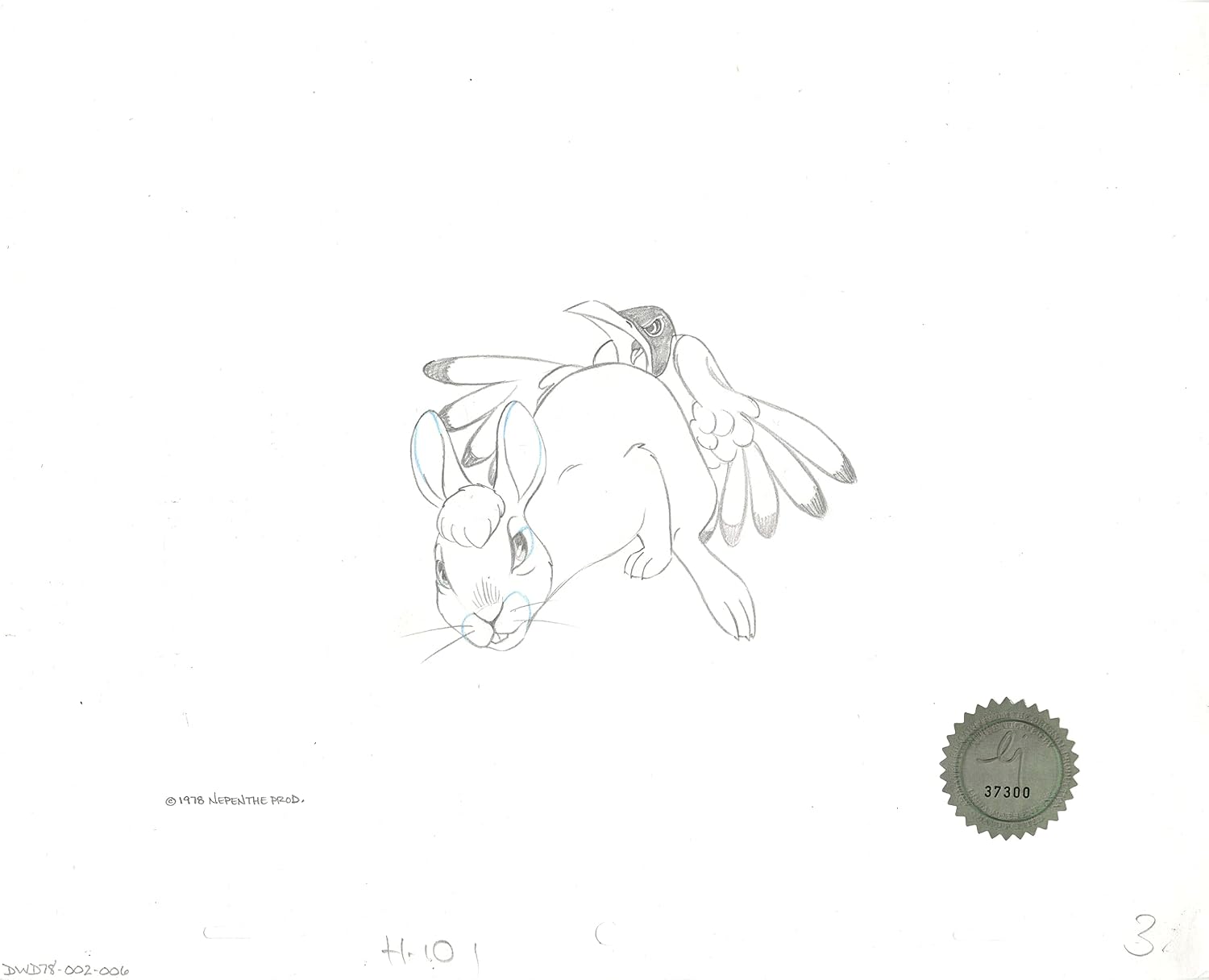 Watership Down 1978 Production Animation Cel Drawing of Bigwig and Kehaar with Linda Jones Seal and Certificate of Authenticity 002-006