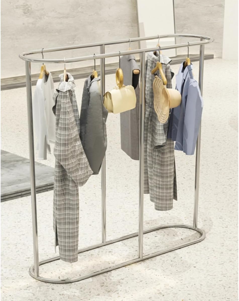 Oval Freestanding Clothes Rack, Heavy Duty Garment Rack, Stainless Steel Clothing Store Display Rack for Hanging Clothes, Bold Double Row Storage Rack
