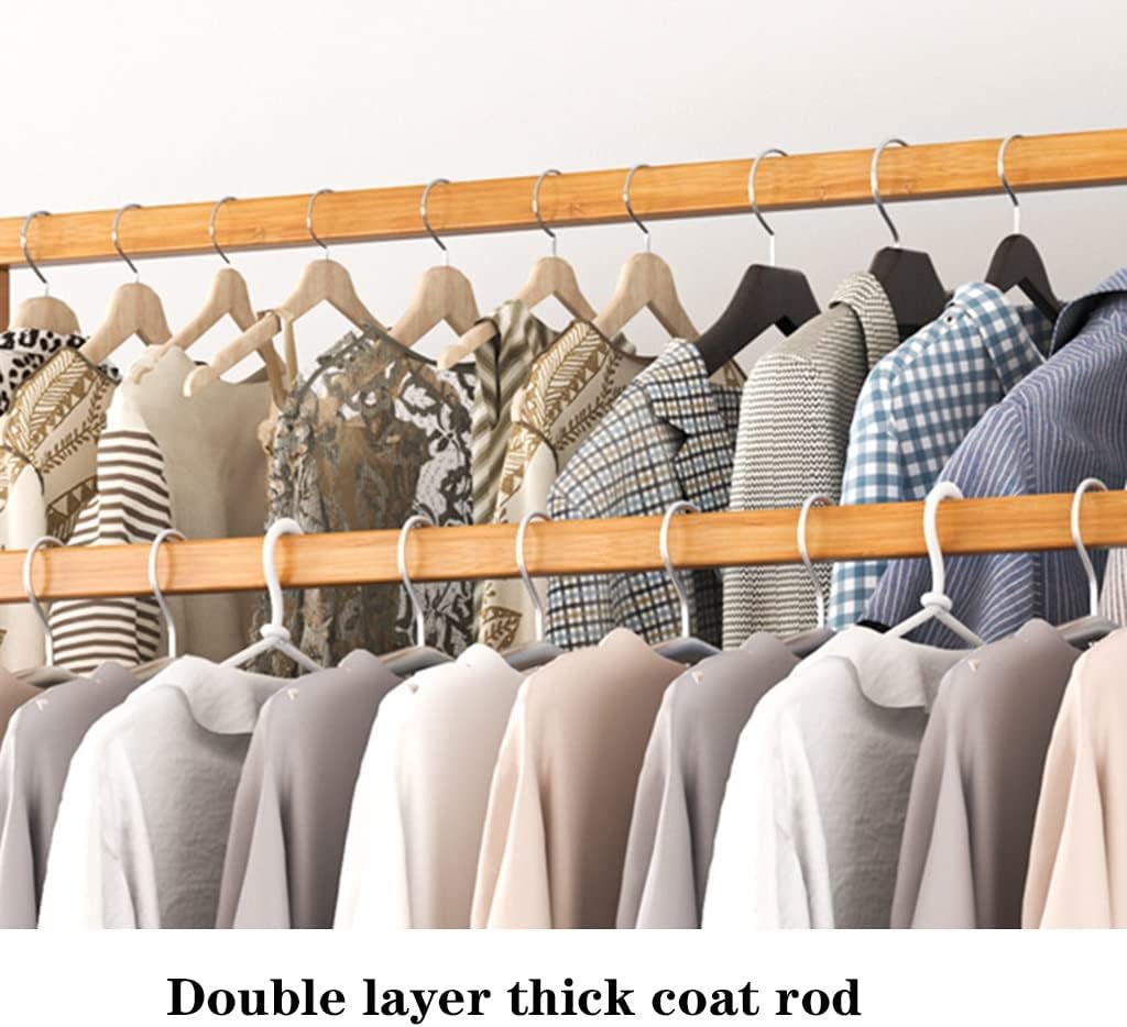 Coat Rack, Garment Rack Hanging Shelves Rolling Wardrobe Clothing Rack With 1 Shoe Shelf 4 Tree Hooks 14 Pants Racks And Hanging Bar Large Standing Bamboo Clothes Storage Max Load 75kg