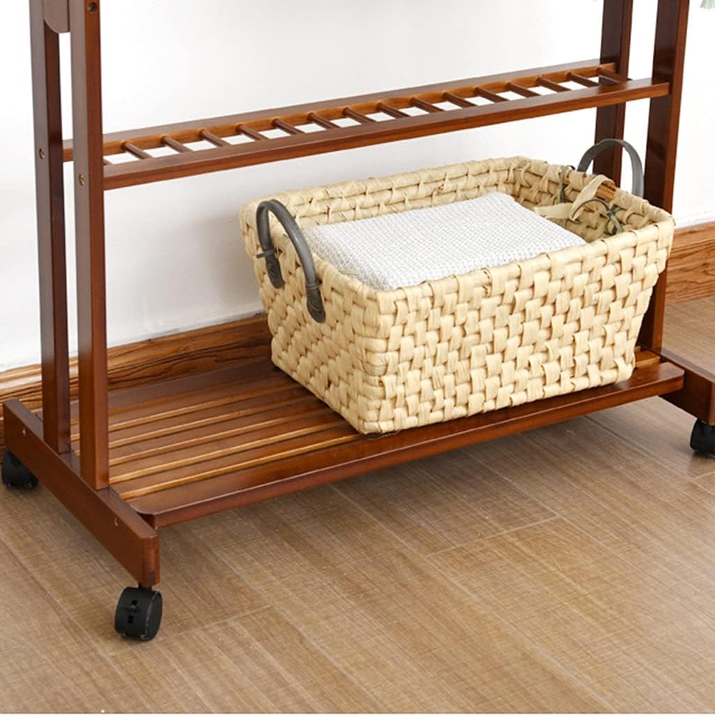 Coat Rack, Clothes Rack Bamboo Garment Rack Clothes Rail Heavy Duty Coat Racks Hanger with Top Rod and Wheels for Hanging Clothes Folding Clothes Shoes Decors