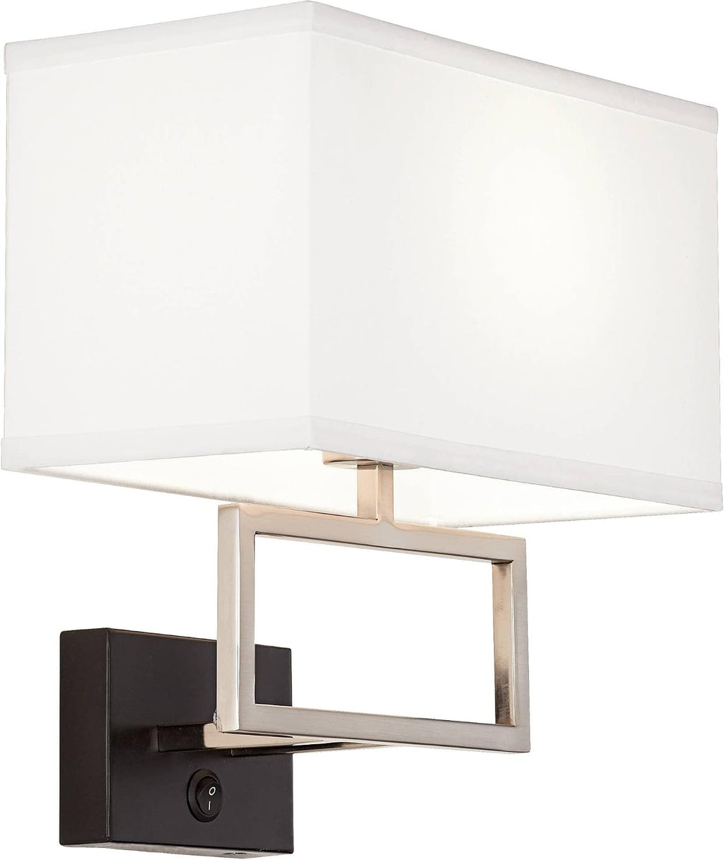 Possini Euro Design Trixie Modern Wall Lamps Set of 2 with Smart Sockets Brushed Nickel Plug-in 12' Fixture Rectangular Fabric Shades for Bedroom Bedside Reading Living Room Hallway House Home